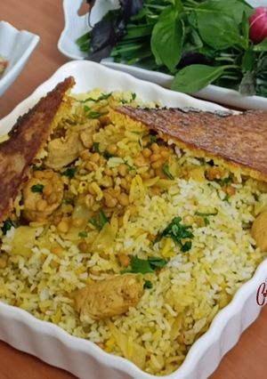 عکسی از دستور کلم پلو با لپه و مرغ