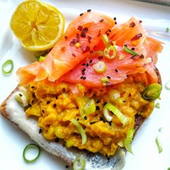 Tumeric Scrambled Eggs & Smoked Salmon On Toast A picture of Tumeric Scrambled Eggs & Smoked Salmon On Toast.