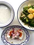มื้อสุดท้ายสำหรับป่วย ผัดผักบุ้งบล็อคโคลีเต้าหู้อ่อน +ยำไข่เค็ม ข้าวต้มกุ๊ย🌶️🧄