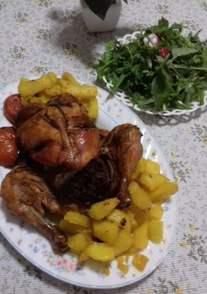 عکسی از دستور مرغ شکم پر
