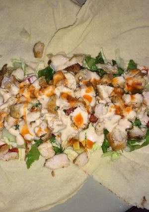 A picture of Homemad chicken wrap.