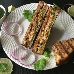 A picture of Paneer Tikka Sandwiches with Tandoori Mayonnaise.