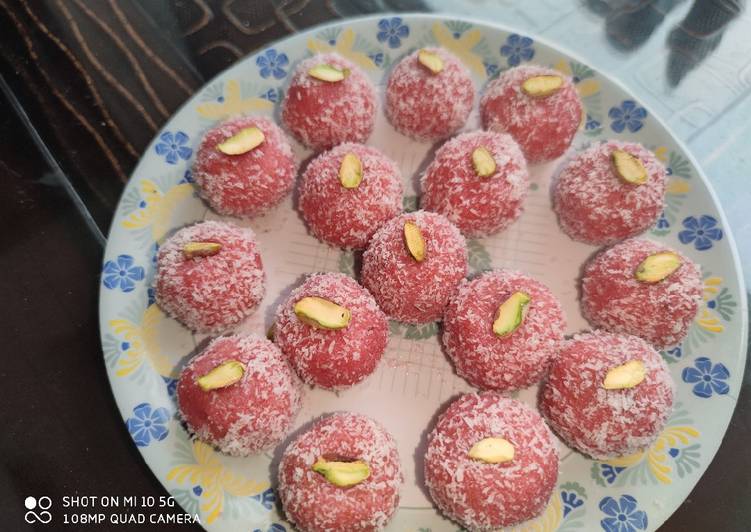 Simple Way to Make Homemade Rose Pistachio Coconut Laddu