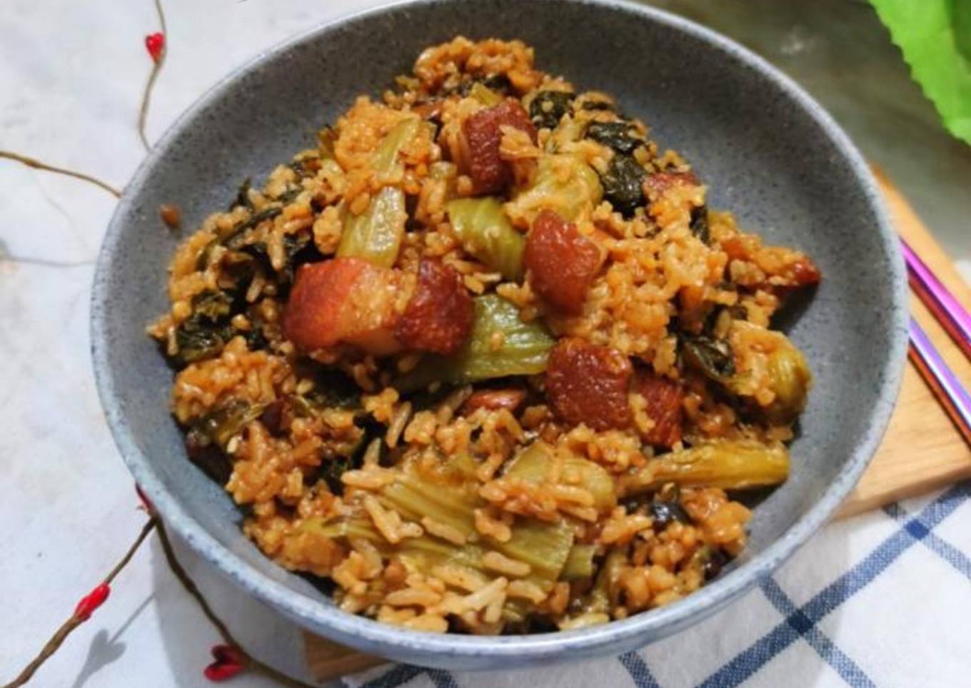 Kua Chai Pui samcan goreng/Mustard Greens Rice/Nasi Sawi Pahit