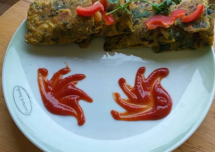 Recipe of Speedy Palak paratha stuffed with veggies