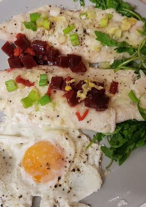 A picture of My Lemon Peppered Basa with Cheese and Garlic.