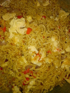 A picture of Indomie with fried Egg.
