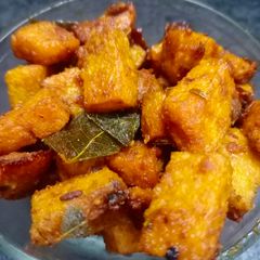 A picture of Chettinad elephant foot yam fry (senai kilangu varuval).