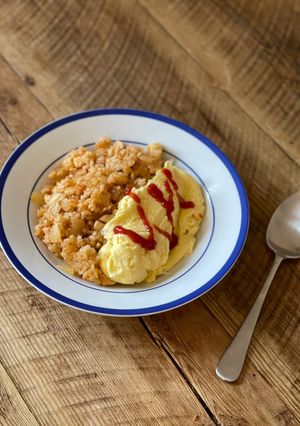A picture of Chicken Omurice - the old classic Japanese comfort meal, chicken kitchup rice with omlette.