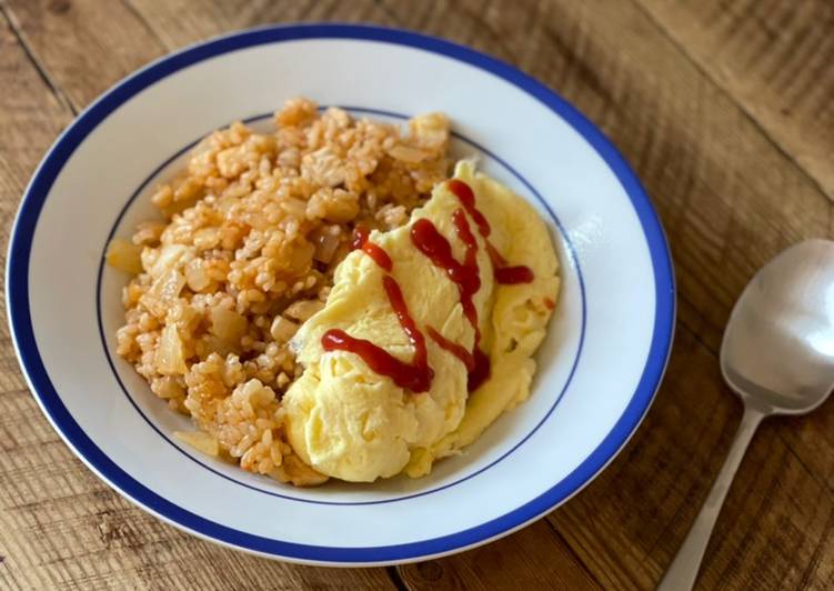 Chicken Omurice - the old classic Japanese comfort meal, chicken kitchup rice with omlette Chicken Omurice - the old classic Japanese comfort meal, chicken kitchup rice with omlette