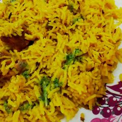 A picture of Haldi mutton biryani.