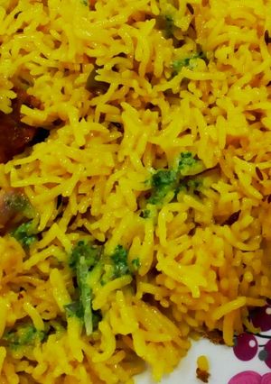 A picture of Haldi mutton biryani.