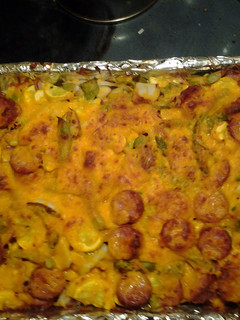 A picture of smoked sausage casserole.