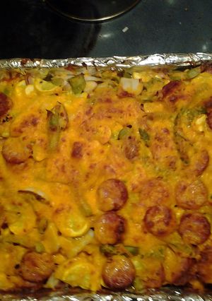 A picture of smoked sausage casserole.