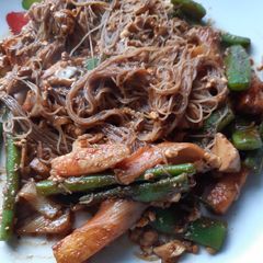 A picture of Easy green beans, surimi and tofu stir fry.