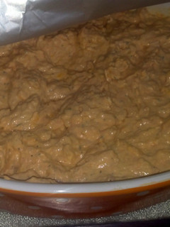 A picture of "left over" Buffalo chicken dip.