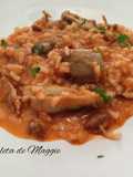 Arroz caldoso con alcachofas y senderuelas