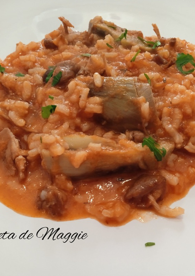 Una foto de Arroz caldoso con alcachofas y senderuelas