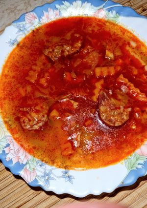 Káposztás kolbászos bableves recept fotója