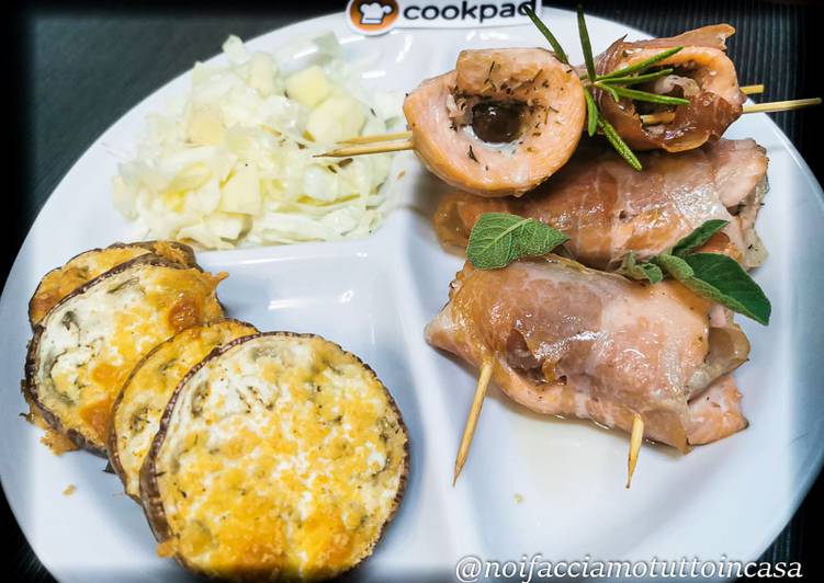 Involtini di Trota al Forno con melanzane e insalata di cavolo cappuccio