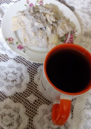 A picture of Cassava bananas in coconut milk.