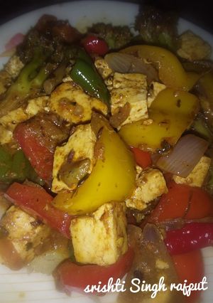 A picture of Brocap (broccoli +capsicum +panner)my own recipe.