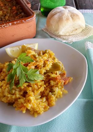Una foto de Arroz al horno con verduras y lomo