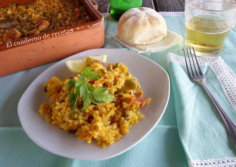 Arroz al horno con verduras y lomo