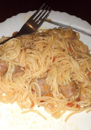 A picture of Sausage spaghetti.