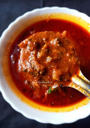 A picture of PAVAKKA THEEYAL/KAYAPAKA PULI/BITTER GOURD CURRY.