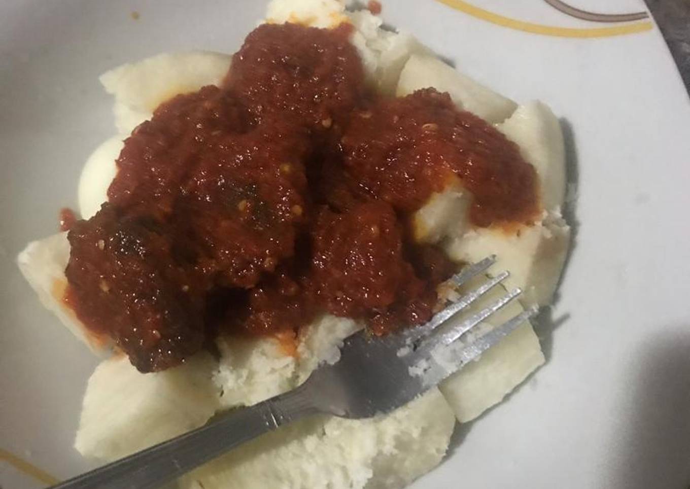 Goat Meat Stew and Boiled Yam