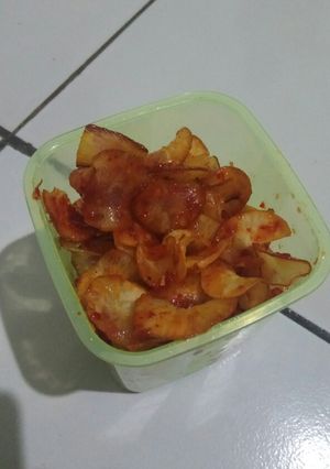 Foto resep Keripik singkong pedas manis gula jawa NO MLEMPEM