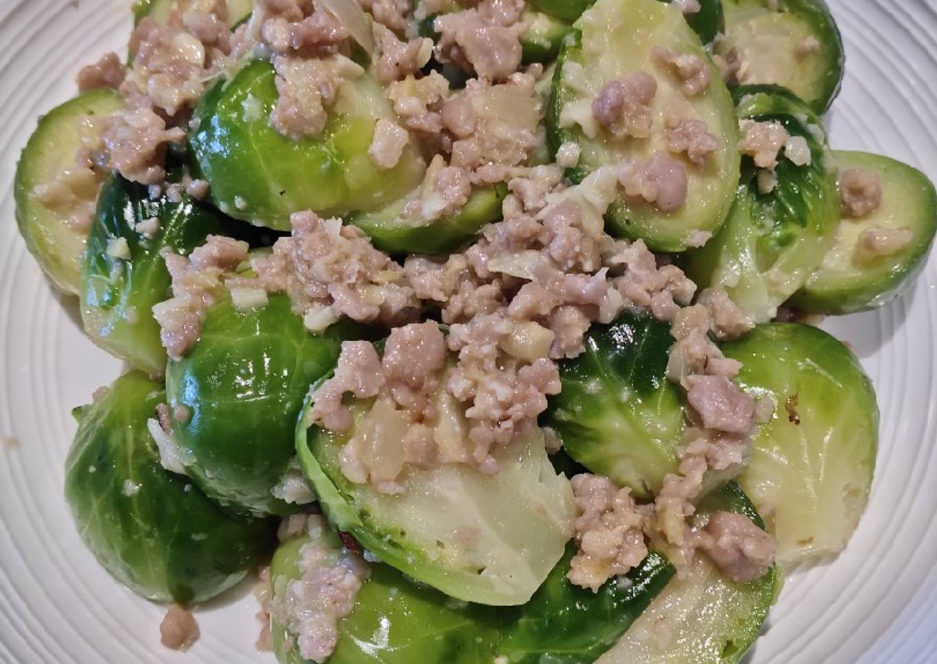 Ground Pork with Brussels