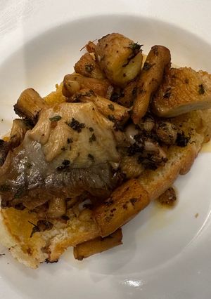 A picture of Trumpet mushrooms on sourdough toast - WOW lunch.