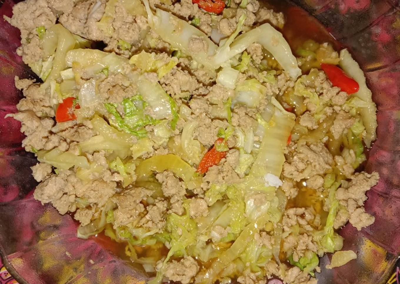 Sawi putih daging babi cincang (non-halal)