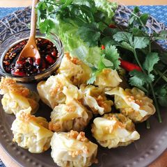 A picture of Easy Dumpling |Shrimp & Pork Dumpling with Spicy Dipping Sauce •Kanom Jeeb •.