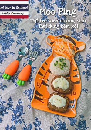 Hình của món Moo Ping - Thịt xiên nướng kiểu Thái.