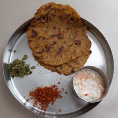 Watermelon skin white portion Thalipeeth A picture of Watermelon skin white portion Thalipeeth.