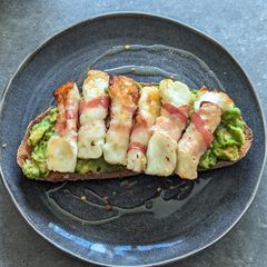 A picture of Pancetta Wrapped Halloumi & Avocado on Toast.