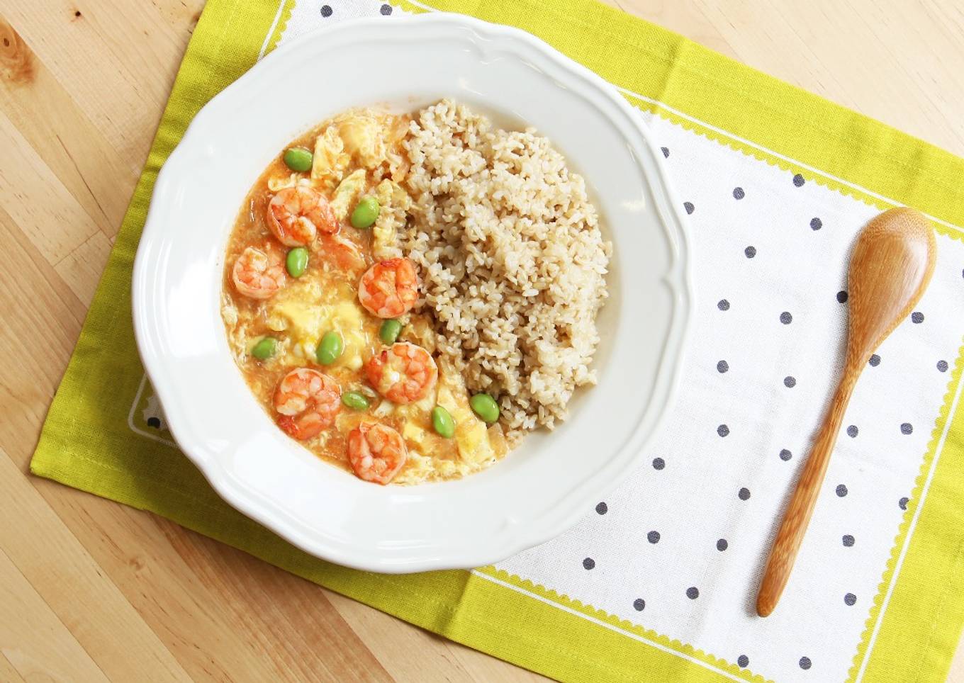 Scrambled Eggs & Shrimp Over Rice