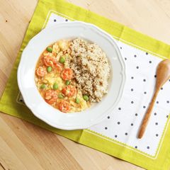 A picture of Scrambled Eggs & Shrimp Over Rice.