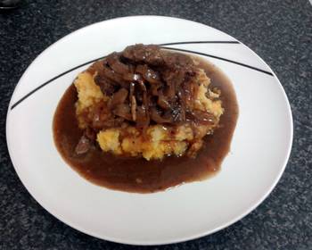 Popular Recipe Beef in Red wine  shallott gravy served on sweet potato mash Savory Delicious