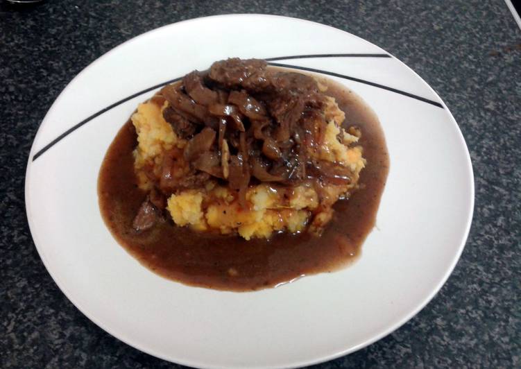 Turn Good Recipes into Great Recipes With Beef in Red wine &amp; shallott gravy served on sweet potato mash