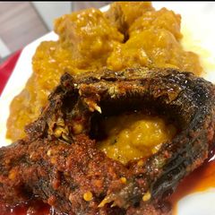 A picture of Porriage plantain and smoked fish.