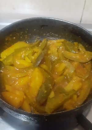 A picture of Pointed gourd -- potato vegetable (parval -- batata subji).