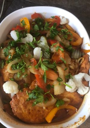 A picture of Sautéed chicken breast with vegetables!!!.