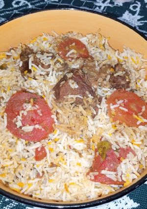 A picture of Beef Tomato Masala Biryani.