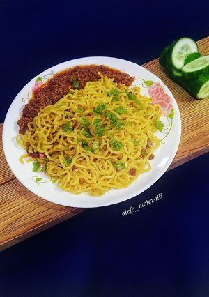 عکسی از دستور نودالیت با گوشت چرخ کرده