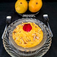 A picture of Mango Shrikhand - Aamrakhand - Indian traditional dessert.