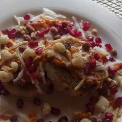 A picture of Kuttu flour and aloo tikki chat.